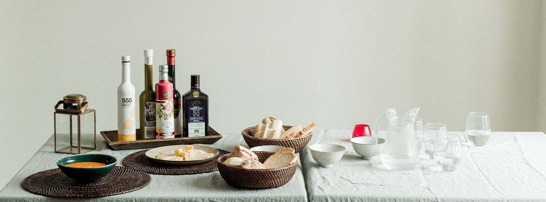 a table with bottles and bowls of food including one that says 666