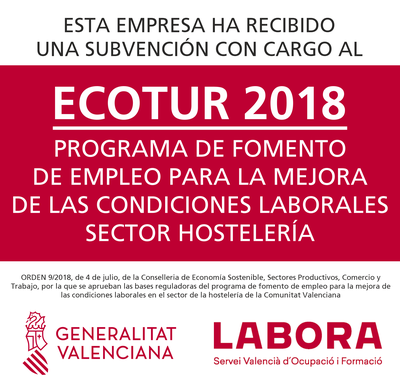 un cartel rojo que dice ecotur 2018 programa de fomento de empleo para la mejora de las condiciones laborales sector hostelería