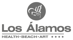 a black and white logo for los alamos health beach art