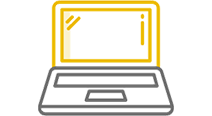 een laptop met een gele i op het scherm