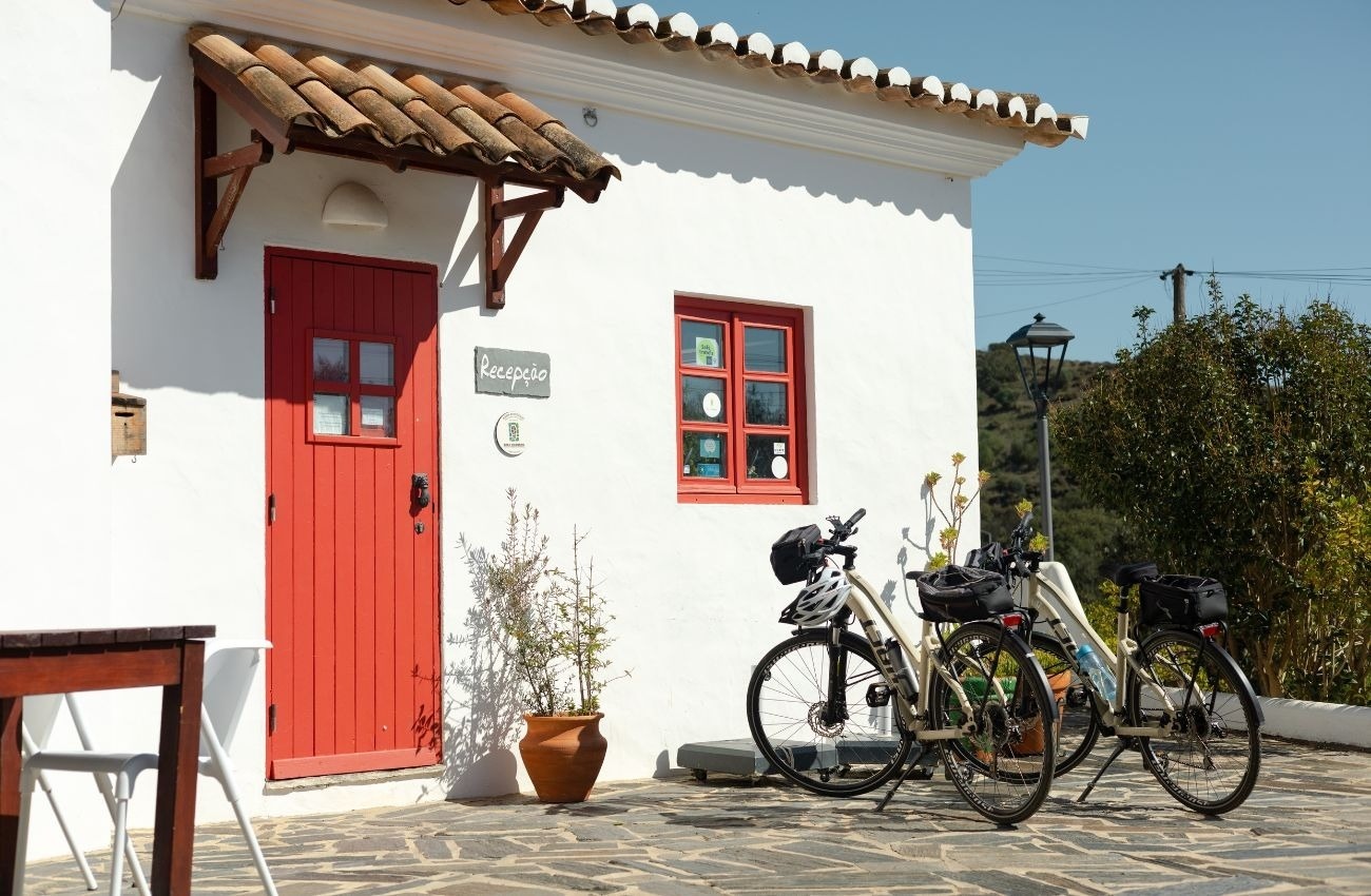 dois homens em bicicletas olhando para o oceano