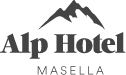 a black and white logo for alp hotel masella