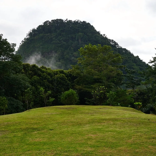 Alto Monte: Colina verde con vistas a montaña y selva exuberante.