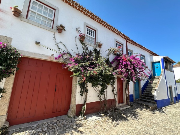 Casa charmosa com bougainvillea e portas vermelhas em Óbidos AndTales.