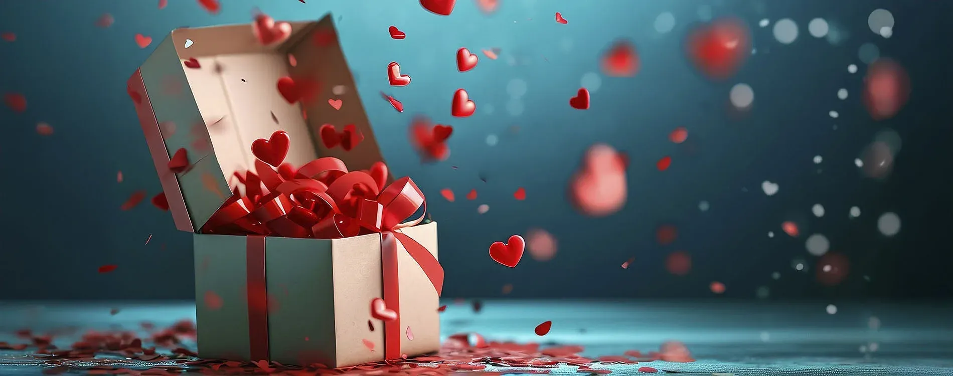 Romantic getaway offer | Hotel Angela | Fuengirola | Malaga - Gift box overflowing with hearts.