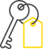 a blue icon of a tag with a percent sign on it .