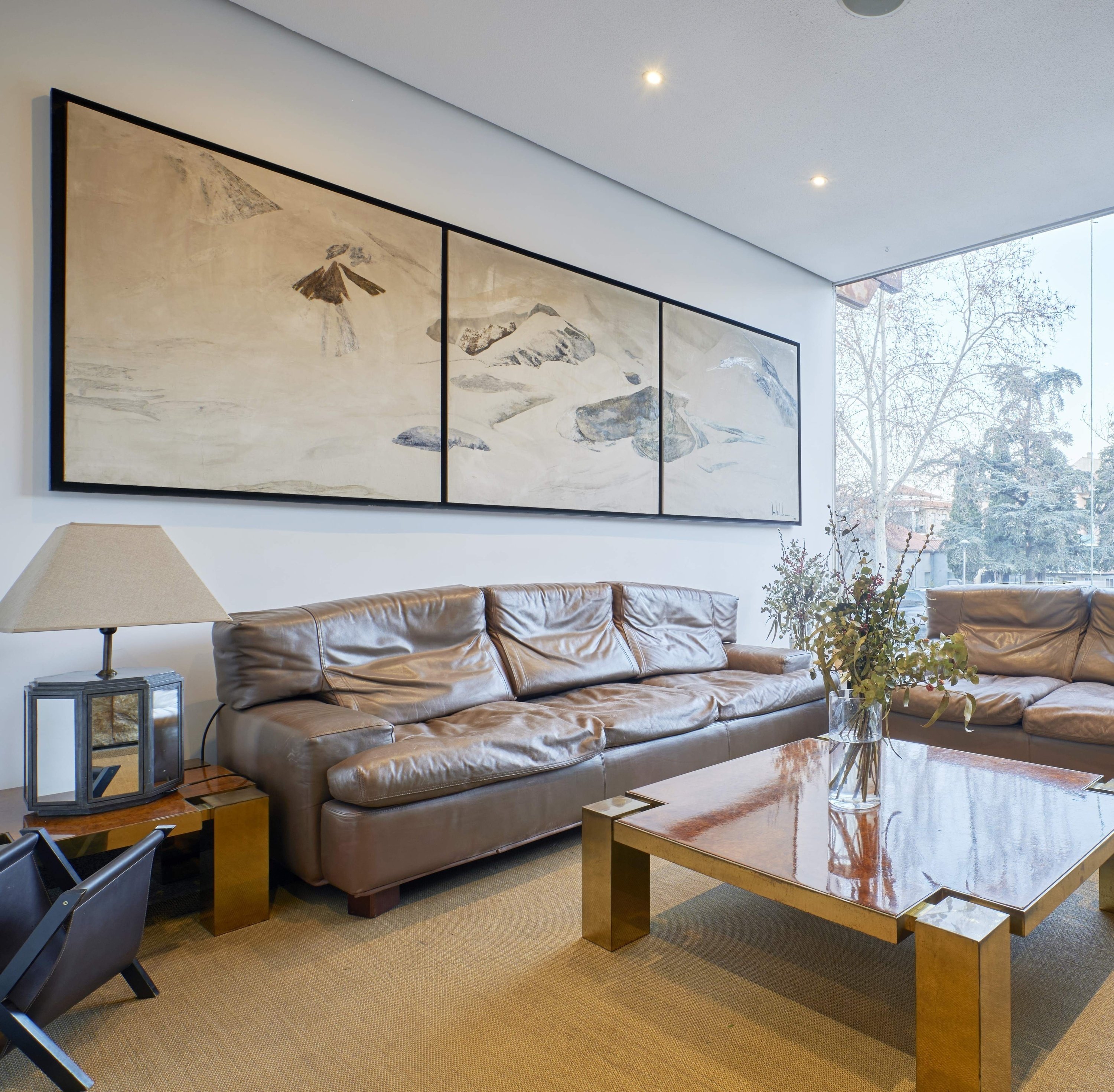 a living room with a couch and a coffee table