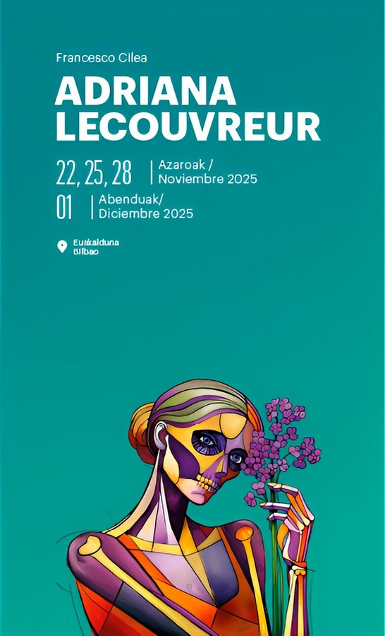 un cartel para la exposición de adriana lecouvreur