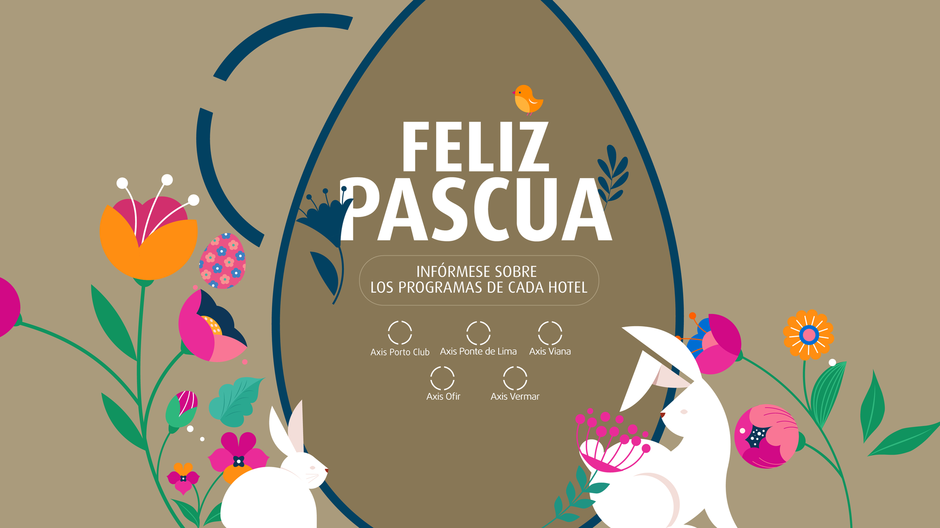 un cartel de pascua con conejos y flores
