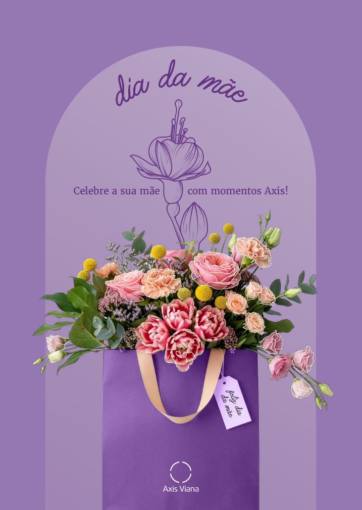 Fête des Mères Axis Viana : bouquet de fleurs élégant dans sac cadeau violet.