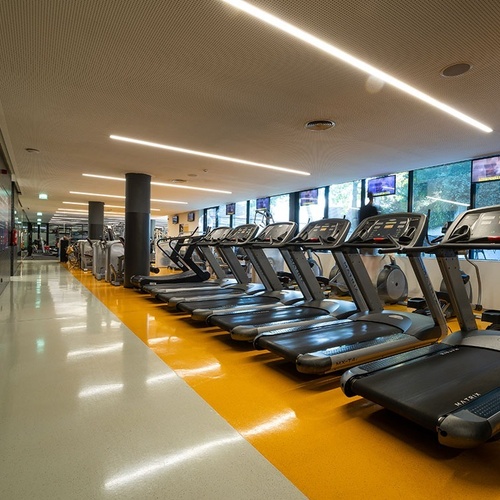 matrix treadmills are lined up in a gym