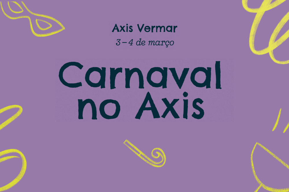 un cartel púrpura que dice carnaval no axis