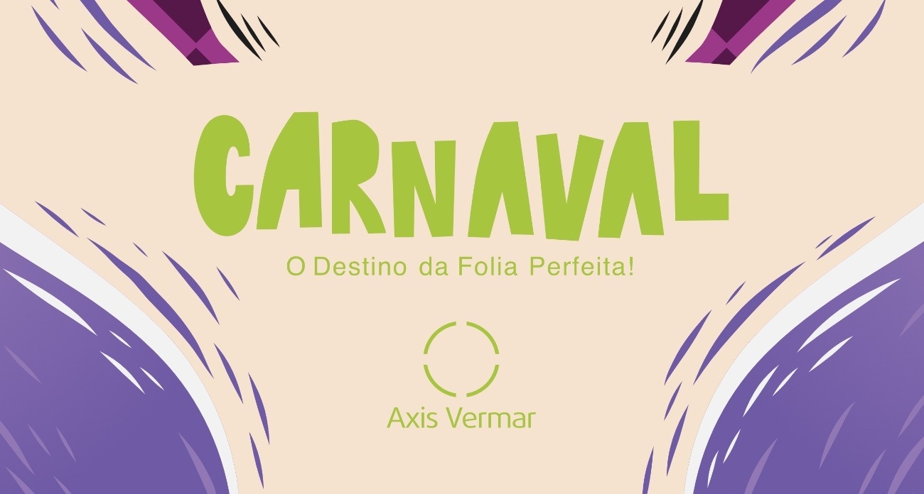 um cartaz roxo que diz carnaval no axis
