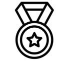 a black and white icon of a medal with a star on it .