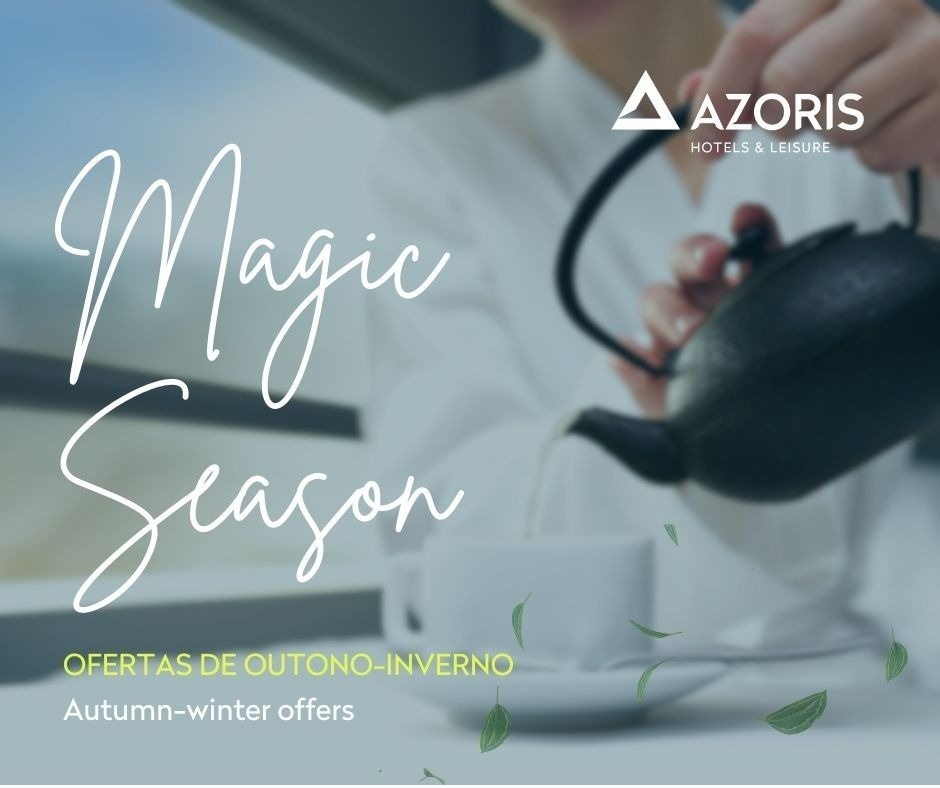 an advertisement for azoris hotels and leisure shows a person pouring tea into a cup