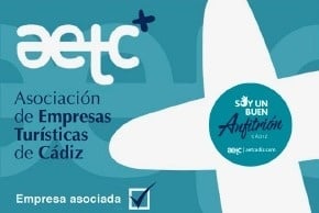 a blue and white sign that says asociacion de empresas turisticas de cadiz