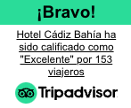 a tripadvisor badge that says hotel cadiz bahia has sido calificado como 