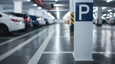 Secure underground parking at Bahia Serena hotel, featuring bright lighting and ample space.