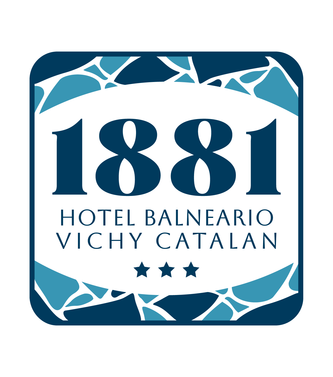 un logotipo azul y blanco para el hotel balneario vichy catalan