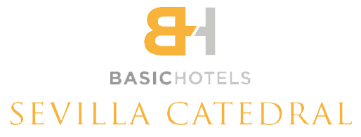 a logo for puerta de sevilla hotels with a black background