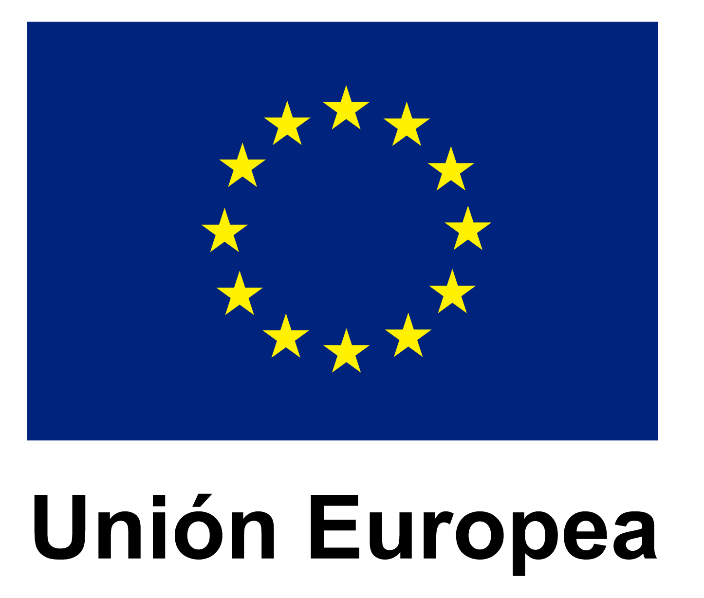 a blue flag with yellow stars and the words union europea underneath