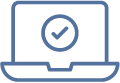 un icono de una computadora portátil con un cheque en un círculo .