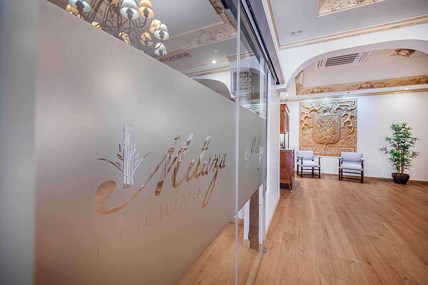 Elegant hotel lobby with frosted glass door and luxurious decor. Services | Frigiliana Hotel | Beneste Hotels | Official Website