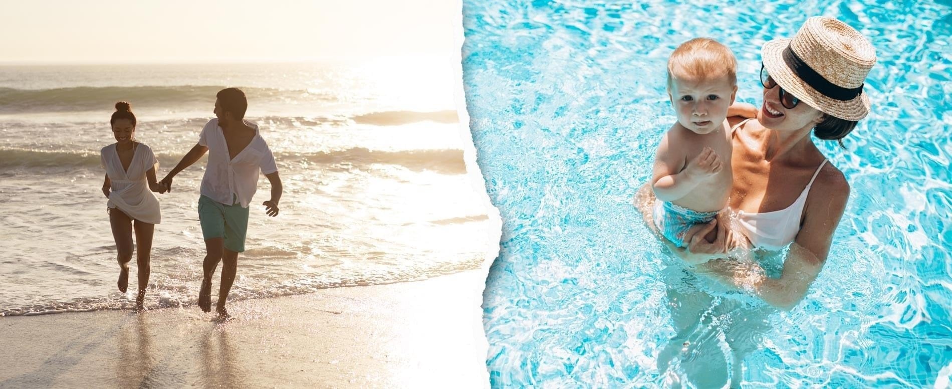 Happy family at beach and pool. Perfect accommodation for family holidays Best Corporativa.