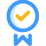 a blue circle with a yellow check mark inside of it