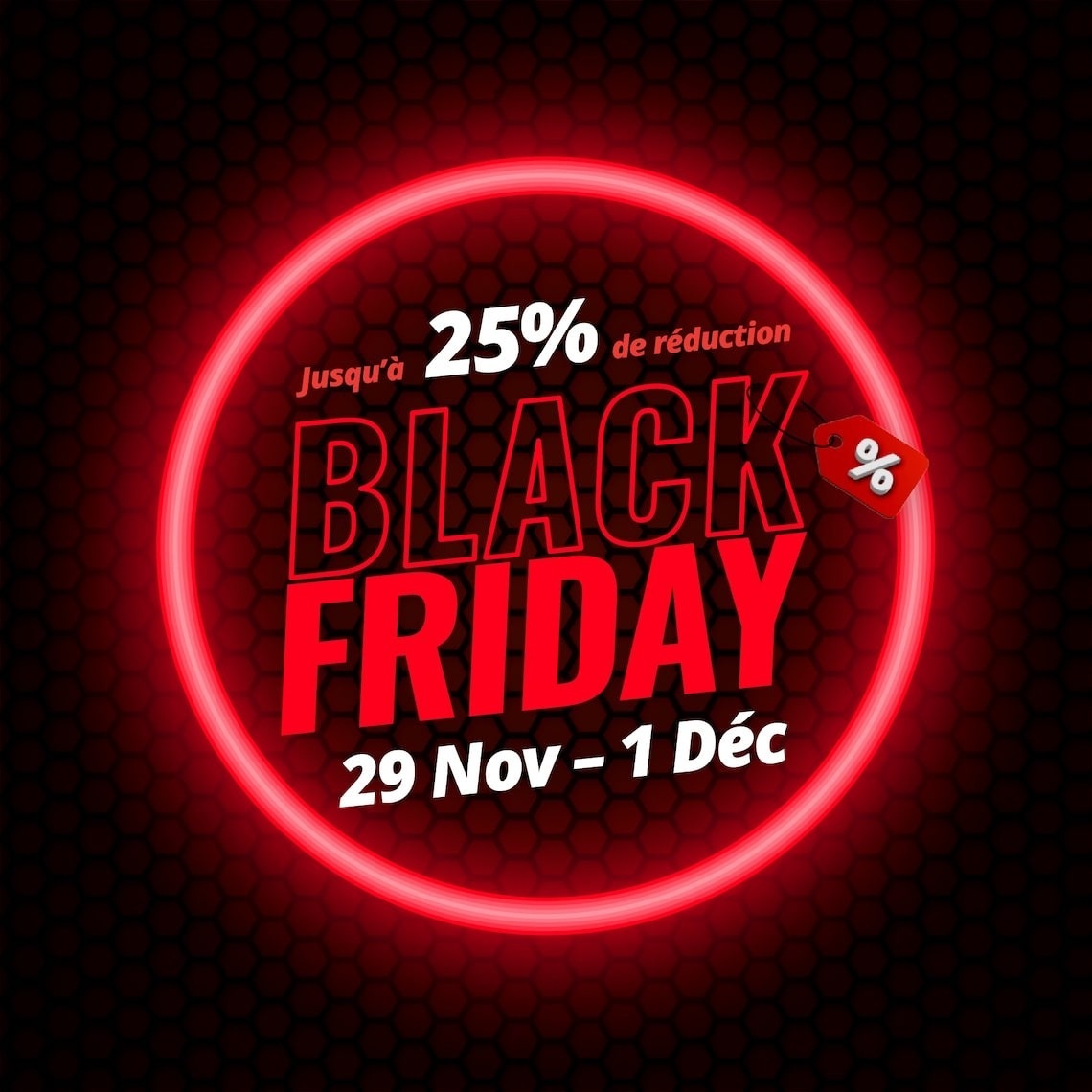 une affiche pour le black friday du 29 novembre au 1 décembre