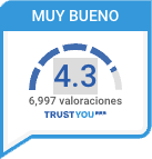 una burbuja de diálogo azul que dice muy bueno 4.3