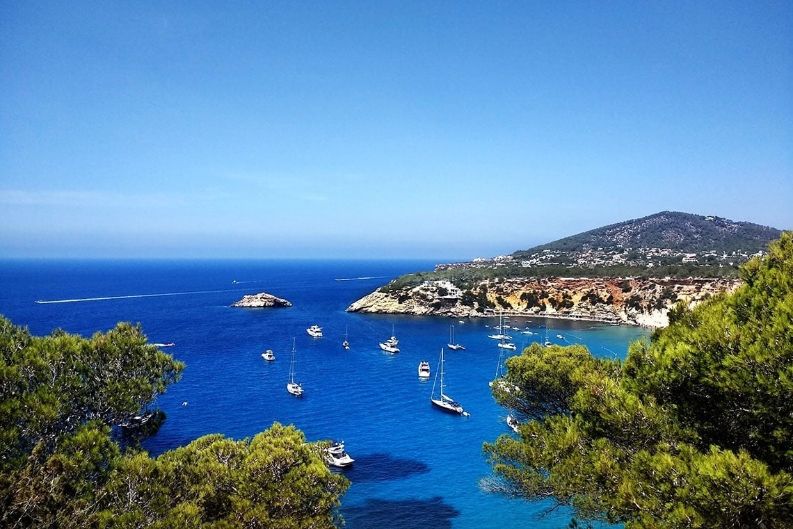 un grupo de barcos están anclados en un pequeño puerto