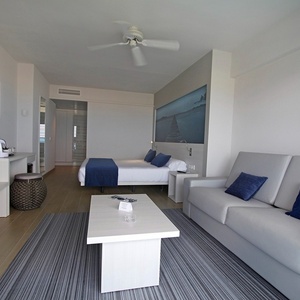 una habitación de hotel con una cama y un sofá