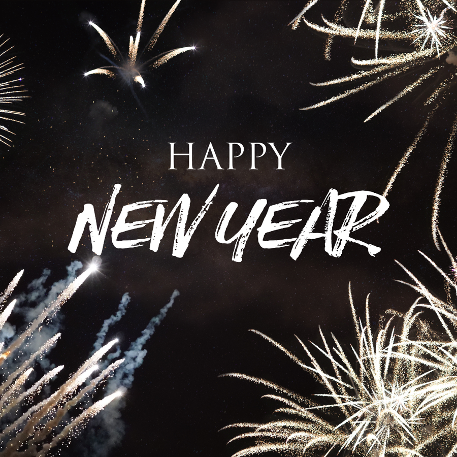 a happy new year greeting card with fireworks in the background