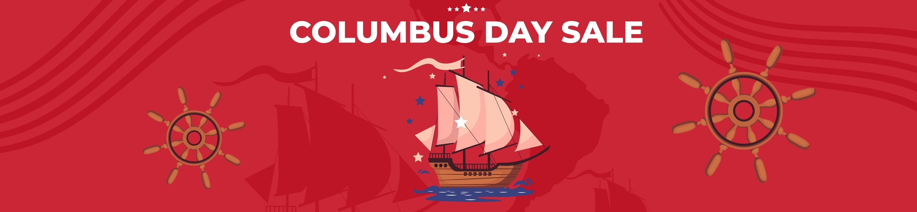 ein Poster mit einem Segelschiff und dem Text Columbus Day Sale