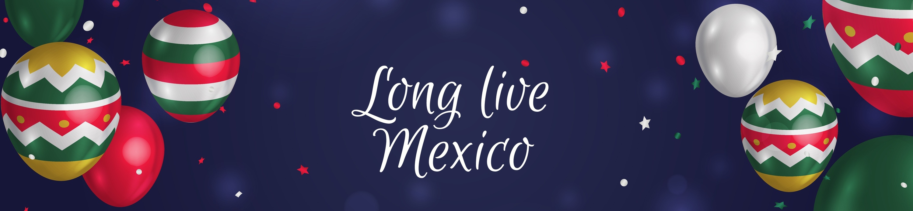 a blue background with balloons and the words long live mexico