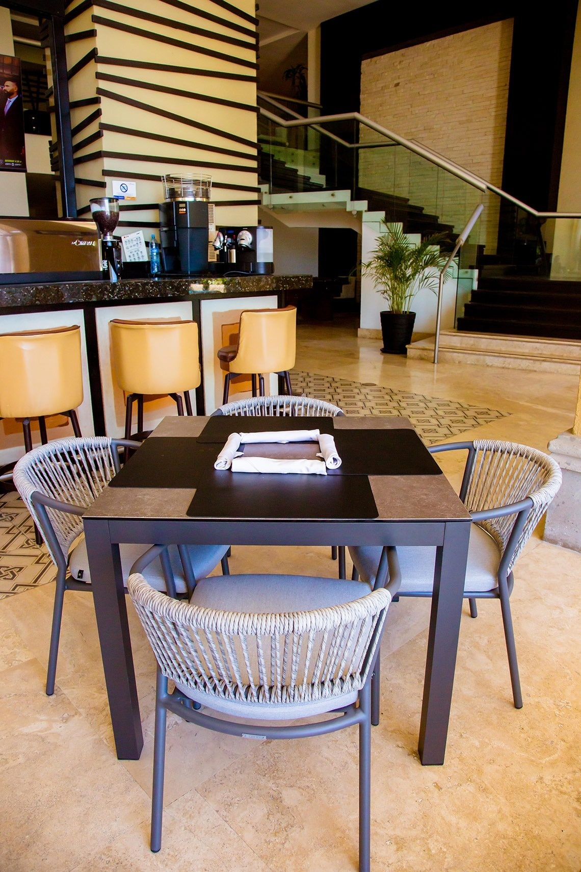 a table in a restaurant with a menu on it