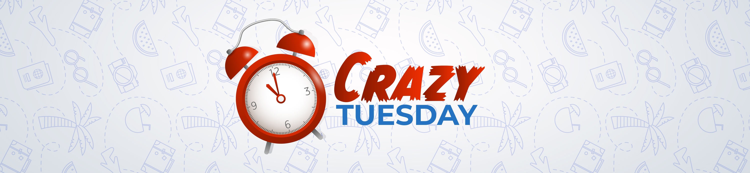 a red alarm clock with the words crazy tuesday below it
