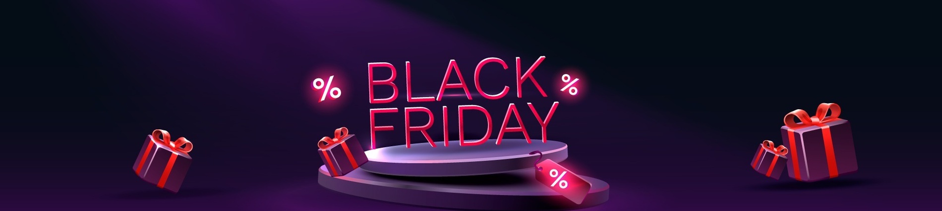 un podium entouré de boîtes à cadeaux et de l' inscription " black friday "