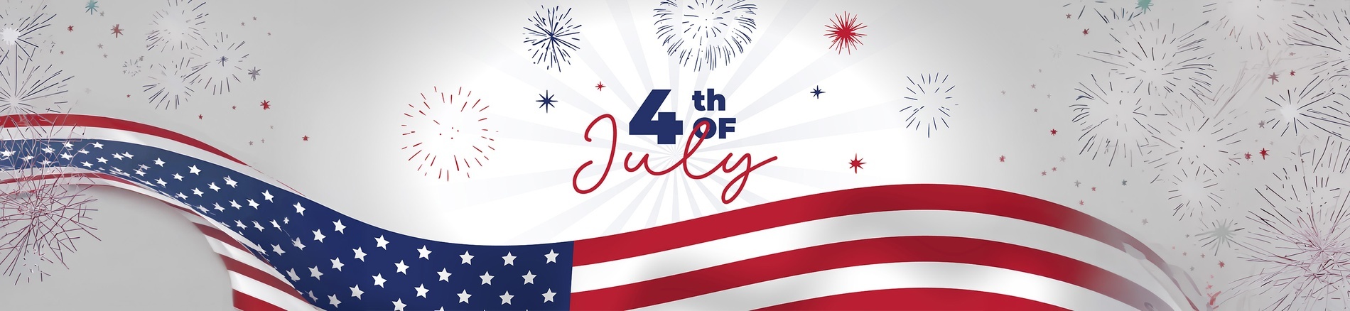 Casa Dorada: Festive 4th of July banner with American flag and fireworks.
