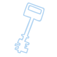 ein blaues Symbol eines Schlüssels auf einem schwarzen Hintergrund