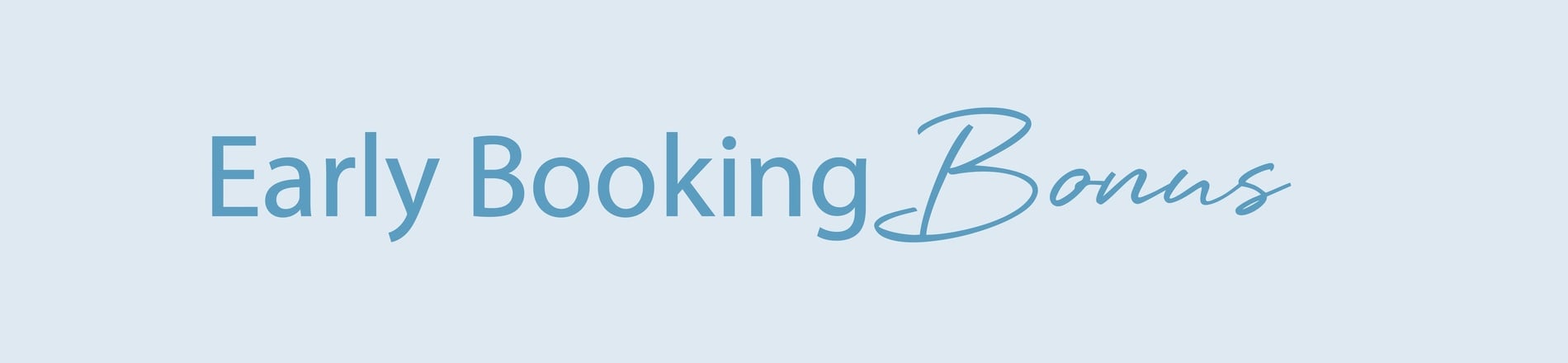 ein blaues Logo mit der Aufschrift early booking bonus