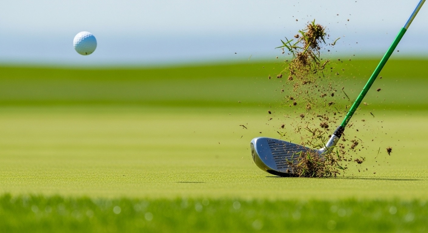 a golf ball is being hit by a golf club on a green