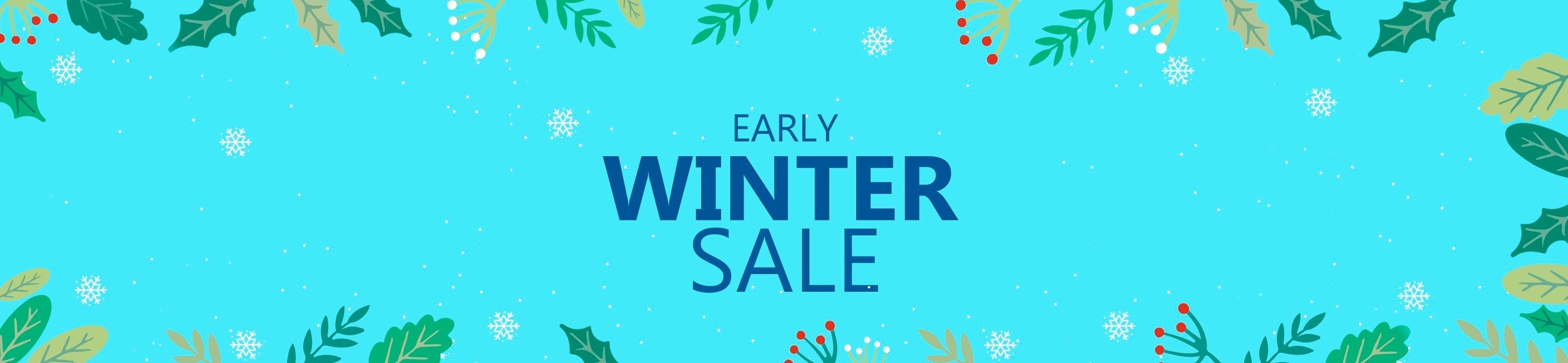 a blue background with snowflakes and the words early winter sale
