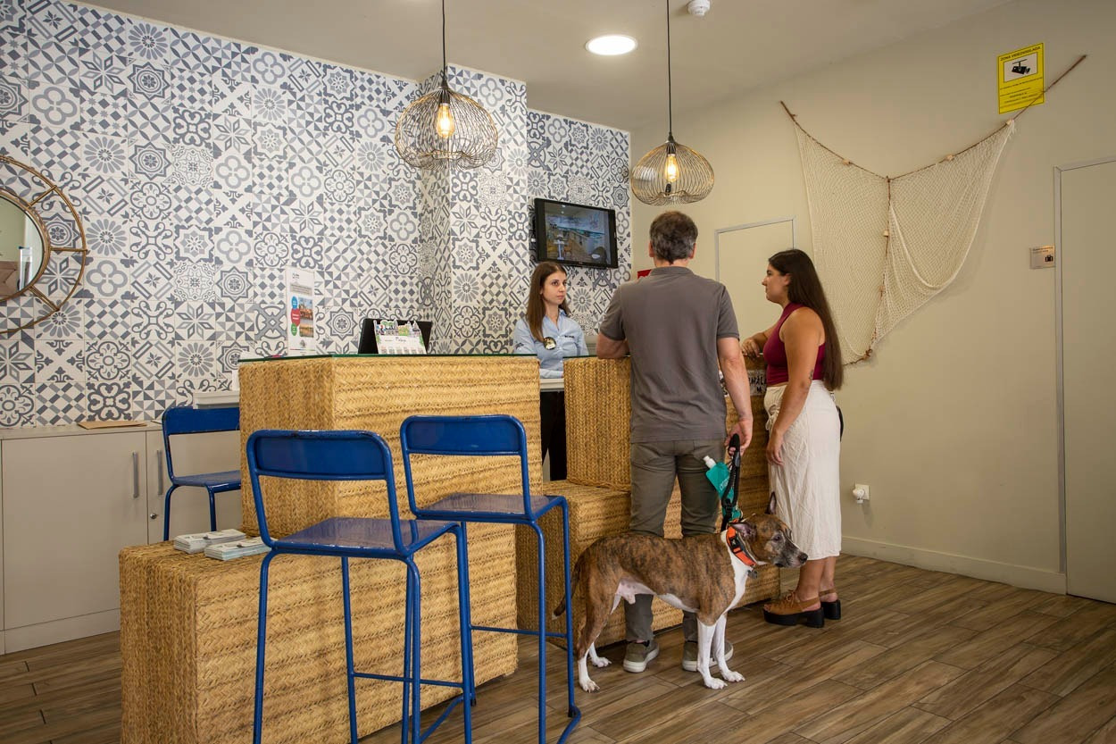 Willkommen im Casual del Mar Málaga: Einladende Rezeption mit Korbstühlen und stilvoller Wandgestaltung, Nähe zur Promenade.