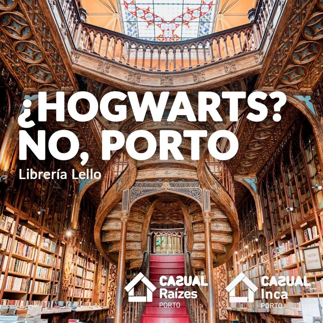 un cartel que dice hogwarts no porto con una biblioteca en el fondo