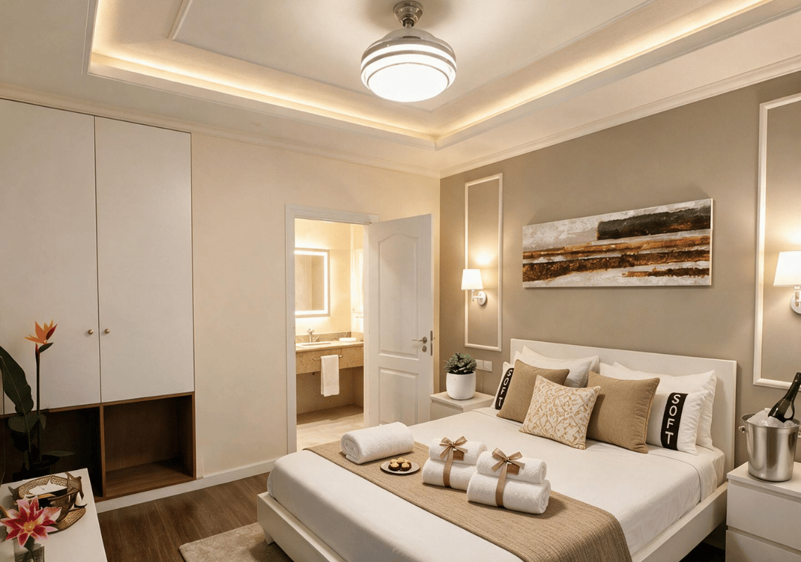 Camera accogliente con letto king-size, opere d'arte e bagno adiacente. Casual: Eden Bayahibe