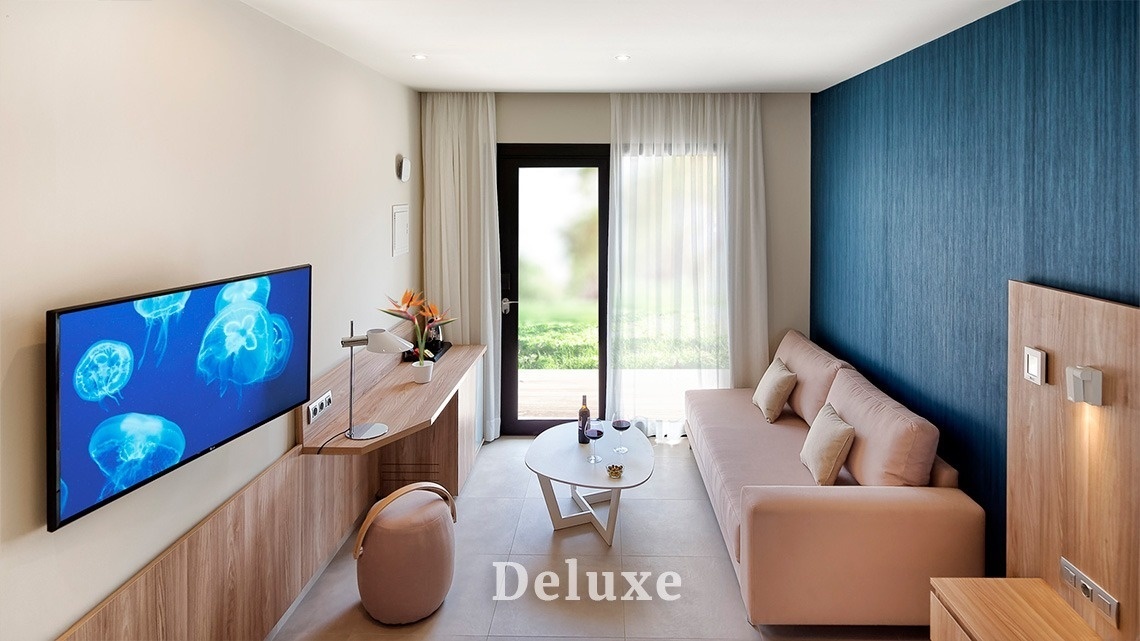 una habitación de lujo con un sofá y una televisión