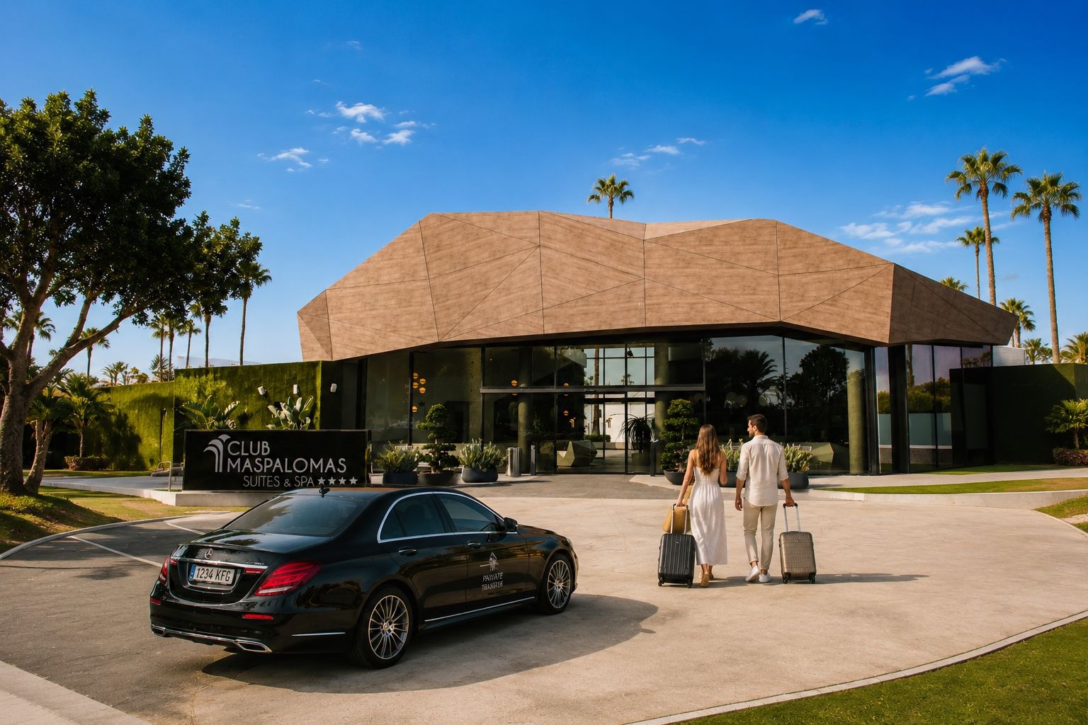 Schwarzer Mercedes vor Club Maspalomas.