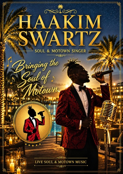 Haakim Swartz, soul & Motown singer, performing live at Club Maspalomas.